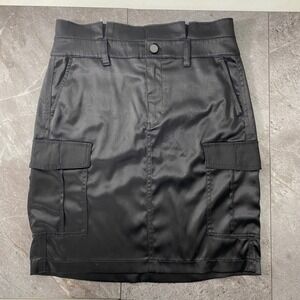 Y2K White House Black Market Black Satin Cargo Mini Skirt Size 4 Utility Chic
